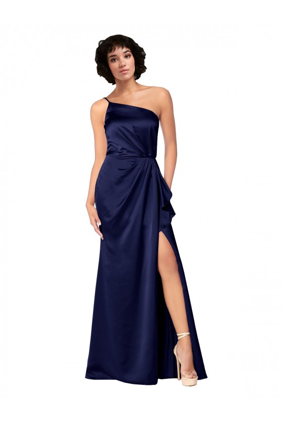 Silk like Satin Long One Shoulder A-Line Black Tie Evening Gown / Prom Dress / Bridesmaid Dress Sudbury