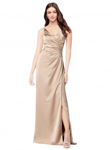 Silk like Satin Low Back Long Spaghetti Straps Champagne Pink A-Line Formal Evening Gown / Prom Dress / Bridesmaid Dress Sudbury
