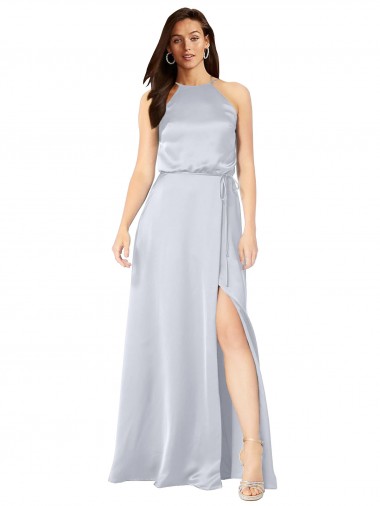 Silk like Satin Low Back Long Halter Neck A-Line Formal Evening Gown / Bridesmaid Dress Sudbury