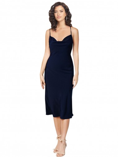 Silk like Satin Criss Cross Open Back Midi Length Spaghetti Straps A-Line Formal Evening Gown / Prom Dress / Bridesmaid Dress Sudbury