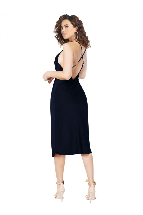 Silk like Satin Criss Cross Open Back Midi Length Spaghetti Straps A-Line Formal Evening Gown / Prom Dress / Bridesmaid Dress Sudbury