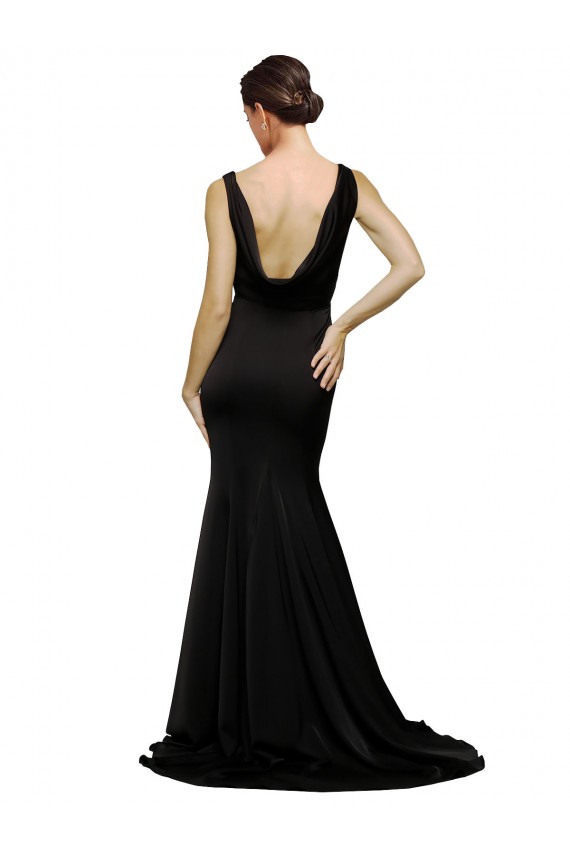 Silk like Satin Low Back Sweep Train V-Neck A-Line Formal Evening Gown / Prom Dress / Bridesmaid Dress Sudbury