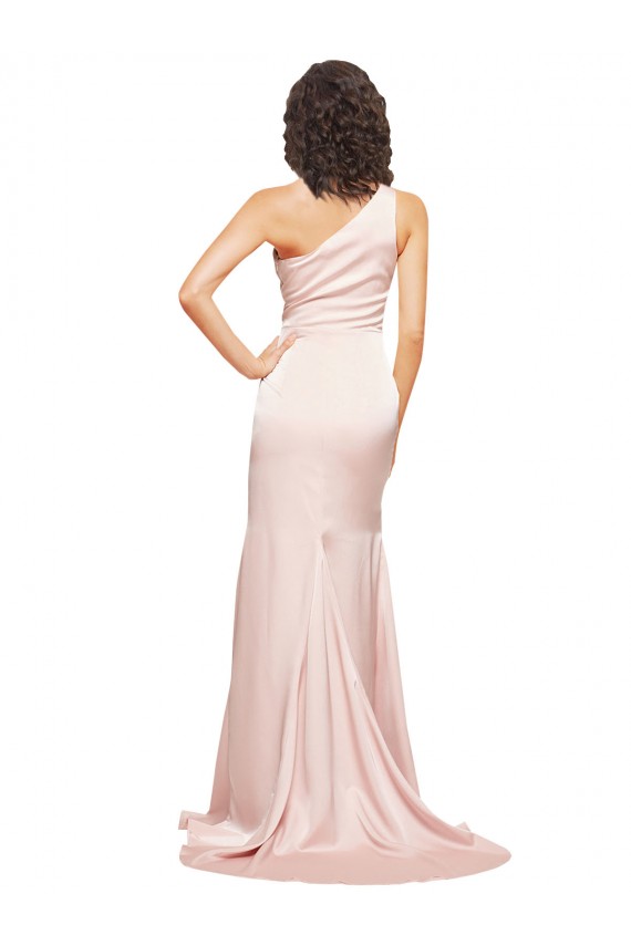 Silk like Satin Long One Shoulder Sheath Black Tie Evening Dress / Prom Dress / Bridesmaid Dress Sudbury