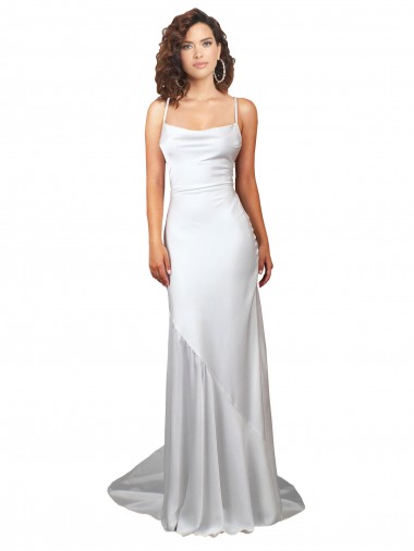 Silk like Satin Criss Cross Open Back Sweep Train Cowl Neck Sheath Beach Wedding Dress Sudbury