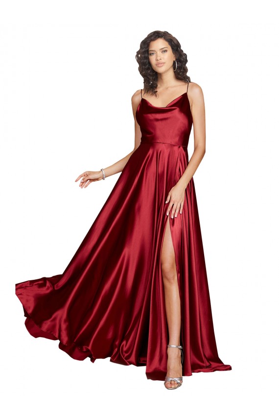 Silk like Satin Low Back Long Spaghetti Straps A-Line Black Tie Evening Dress / Prom Dress / Bridesmaid Dress Sudbury