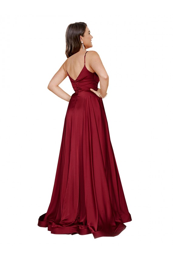Silk like Satin Low Back Long Spaghetti Straps A-Line Black Tie Evening Gown / Prom Dress / Bridesmaid Dress Sudbury