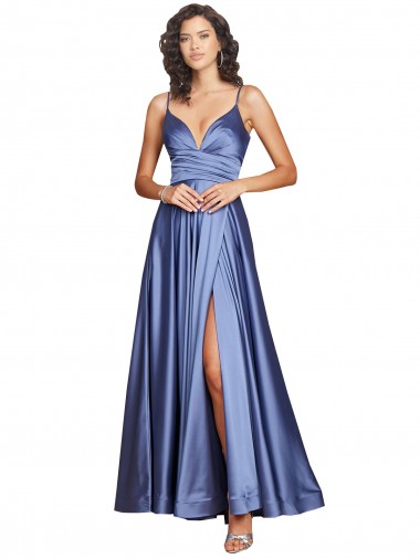 Silk like Satin Low Back Long Spaghetti Straps A-Line Black Tie Evening Gown / Prom Dress / Bridesmaid Dress Sudbury