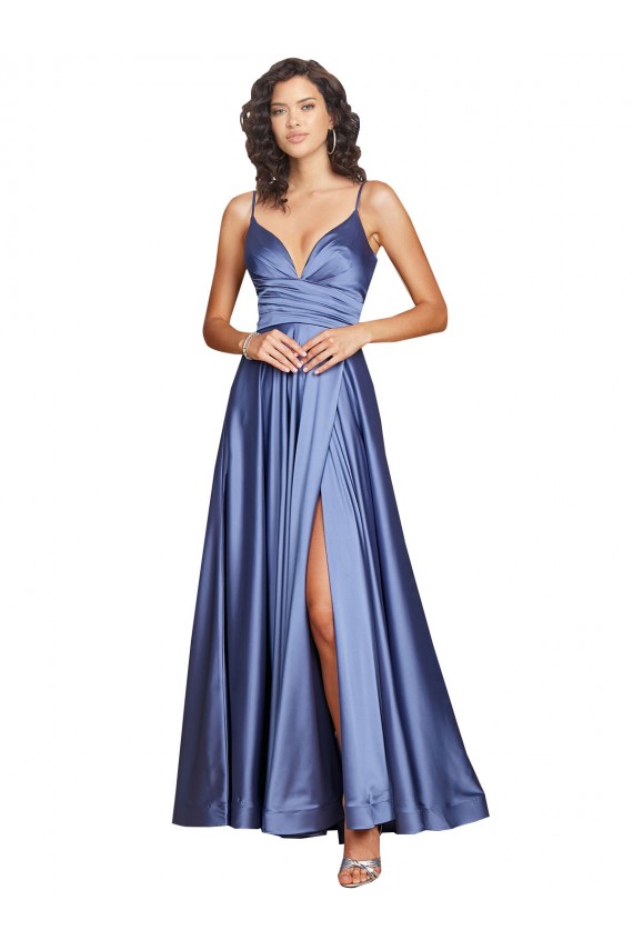 Silk like Satin Low Back Long Spaghetti Straps A-Line Black Tie Evening Gown / Prom Dress / Bridesmaid Dress Sudbury