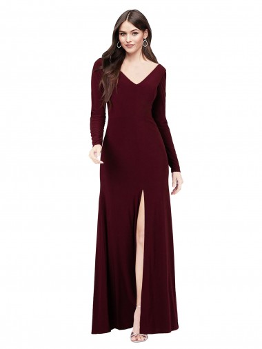 Spandex V-Back Long V-Neck Sheath Prom Dress / Bridesmaid Dress Sudbury