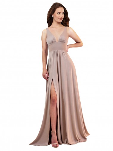 Spandex Low Back Long V-Neck A-Line Black Tie Evening Gown / Prom Dress / Bridesmaid Dress Sudbury
