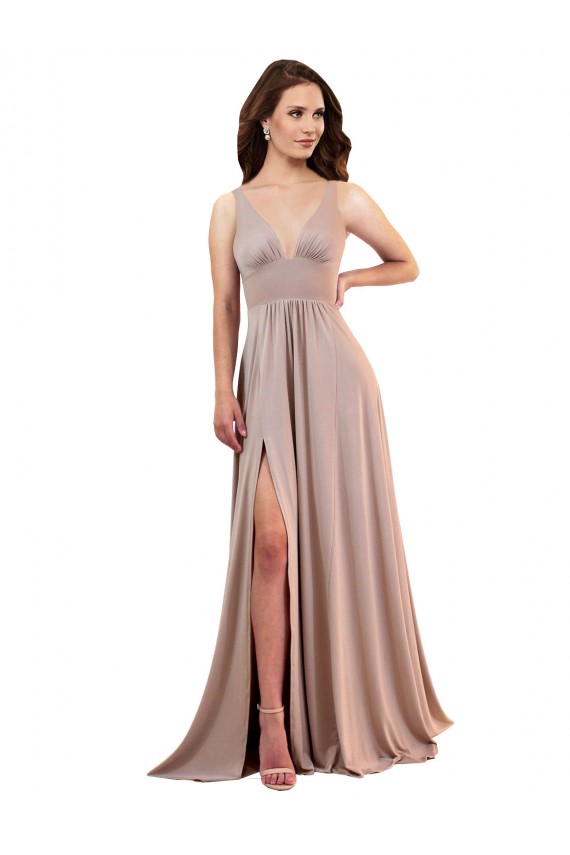 Spandex Low Back Long V-Neck A-Line Black Tie Evening Gown / Prom Dress / Bridesmaid Dress Sudbury