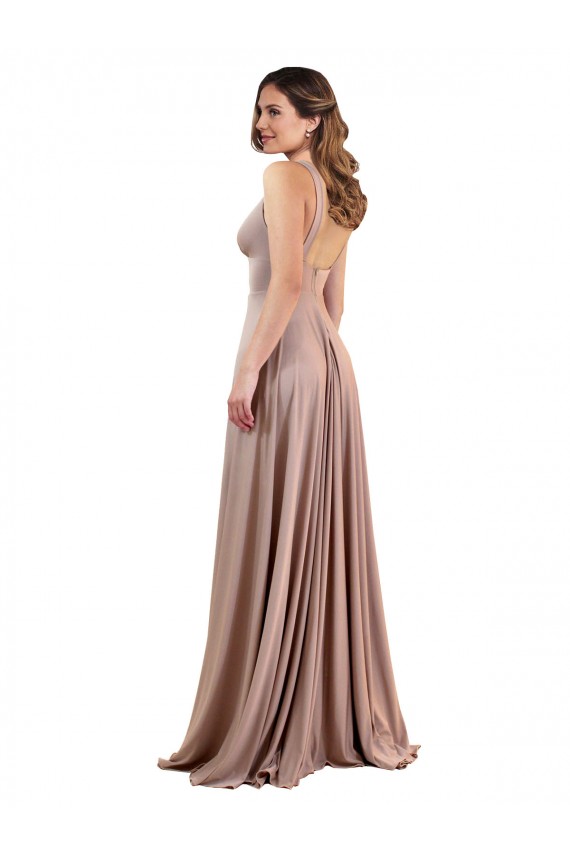 Spandex Low Back Long V-Neck A-Line Black Tie Evening Gown / Prom Dress / Bridesmaid Dress Sudbury