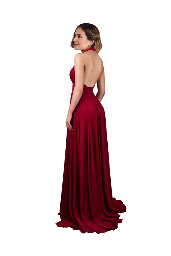 Spandex Open Back Long Halter Neck A-Line Black Tie Evening Gown / Prom Dress / Bridesmaid Dress Sudbury