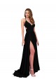 Spandex Open Back Long V-Neck A-Line Black Tie Evening Gown / Prom Dress / Bridesmaid Dress Sudbury