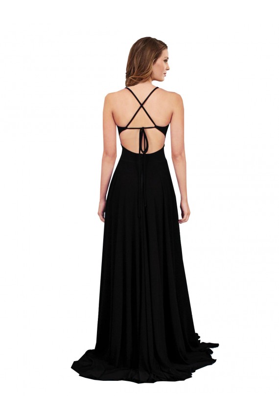 Spandex Open Back Long V-Neck A-Line Black Tie Evening Gown / Prom Dress / Bridesmaid Dress Sudbury
