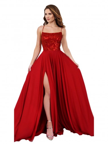 Spandex & Lace Criss Cross Open Back Long Spaghetti Straps A-Line Semi Formal Evening Dress / Prom Dress / Bridesmaid Dress Sudbury