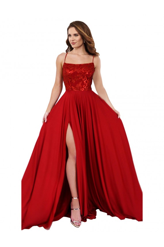 Spandex & Lace Criss Cross Open Back Long Spaghetti Straps A-Line Semi Formal Evening Dress / Prom Dress / Bridesmaid Dress Sudbury