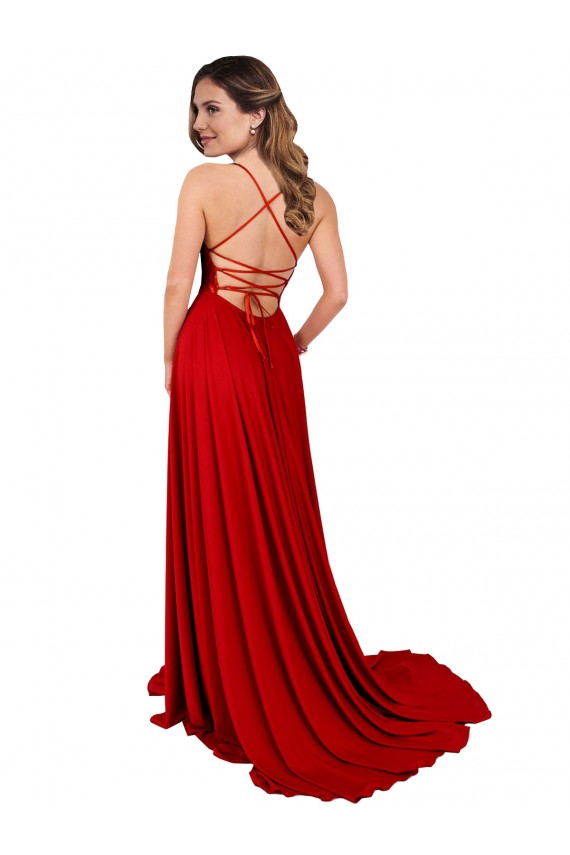 Spandex & Lace Criss Cross Open Back Long Spaghetti Straps A-Line Semi Formal Evening Dress / Prom Dress / Bridesmaid Dress Sudbury