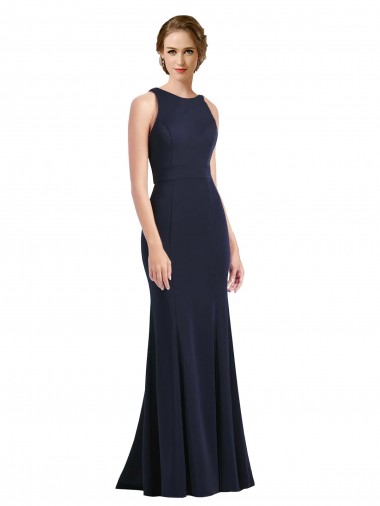 Stretch Crepe Keyhole Back Long Scoop Neck Sheath Black Tie Prom Dress / Bridesmaid Dress Sudbury