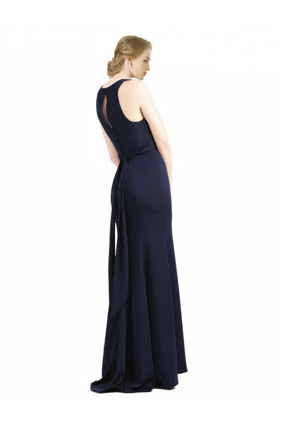 Stretch Crepe Keyhole Back Long Scoop Neck Sheath Black Tie Prom Dress / Bridesmaid Dress Sudbury
