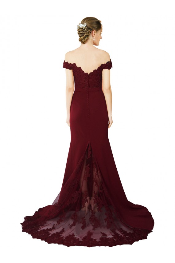 Stretch Crepe & Lace V-Back Sweep Train Off the Shoulder Mermaid Formal Evening Gown / Prom Dress / Bridesmaid Dress Sudbury
