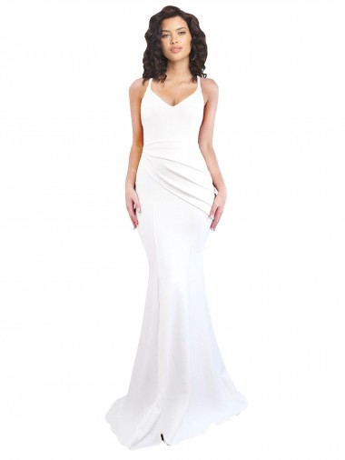 Stretch Crepe Low Back Long Spaghetti Straps Mermaid Black Tie Evening Gown / Prom Dress / Bridesmaid Dress Sudbury