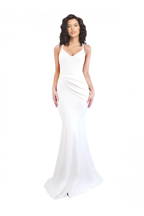 Stretch Crepe Low Back Long Spaghetti Straps Mermaid Black Tie Evening Gown / Prom Dress / Bridesmaid Dress Sudbury