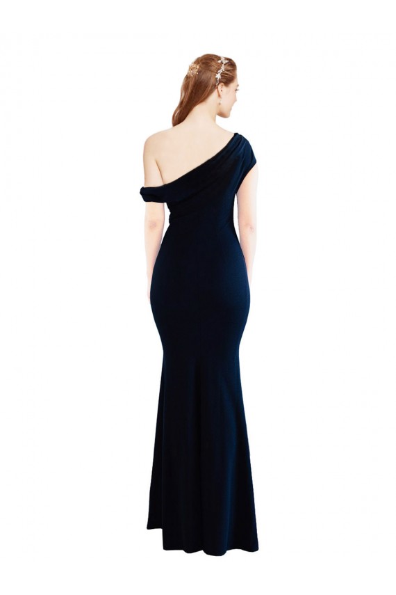 Stretch Crepe Long One Shoulder Dark Navy Mermaid Formal Evening Gown / Prom Dress / Bridesmaid Dress Sudbury