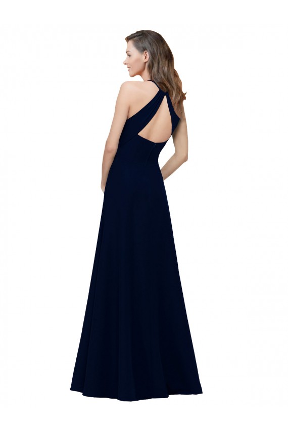 Stretch Crepe Keyhole Back Long Jewel Neck A-Line Prom Dress / Bridesmaid Dress Sudbury