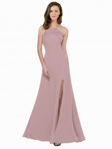 Stretch Crepe Keyhole Back Long Jewel Neck A-Line Prom Dress / Bridesmaid Dress Sudbury