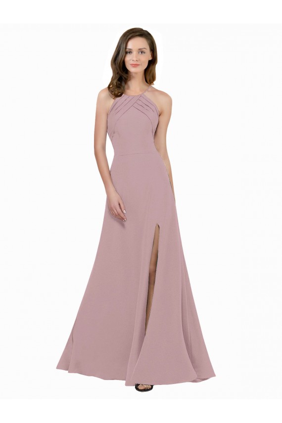 Stretch Crepe Keyhole Back Long Jewel Neck A-Line Prom Dress / Bridesmaid Dress Sudbury