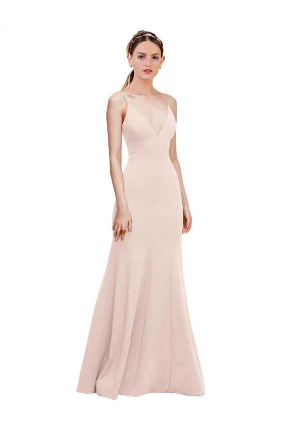 Stretch Crepe V-Back Long V-Neck Pink A-Line Formal Dress / Bridesmaid Dress Sudbury