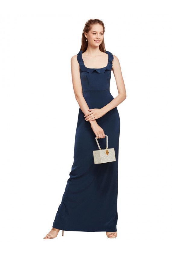 Stretch Crepe Low Back Long Scoop Neck Dark Navy Sheath Formal Evening Gown / Prom Dress / Bridesmaid Dress Sudbury