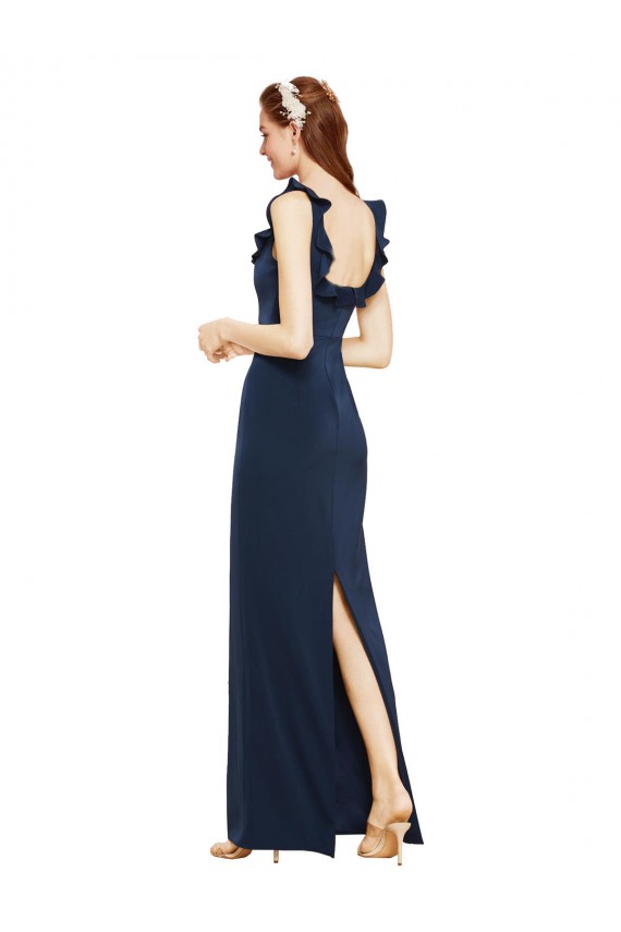 Stretch Crepe Low Back Long Scoop Neck Dark Navy Sheath Formal Evening Gown / Prom Dress / Bridesmaid Dress Sudbury
