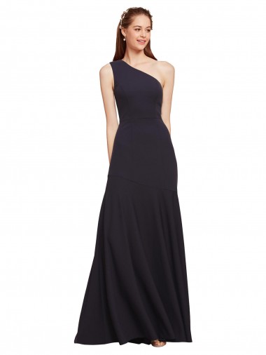 Stretch Crepe Long One Shoulder Dark Navy A-Line Formal Evening Gown / Prom Dress / Bridesmaid Dress Sudbury