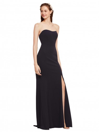 Stretch Crepe Low Back Long Strapless Dark Navy A-Line Formal Evening Gown / Prom Dress / Bridesmaid Dress Sudbury