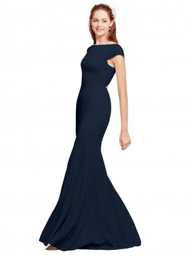 Stretch Crepe Open Back Long Boat Neck A-Line Formal Evening Gown / Prom Dress / Bridesmaid Dress Sudbury