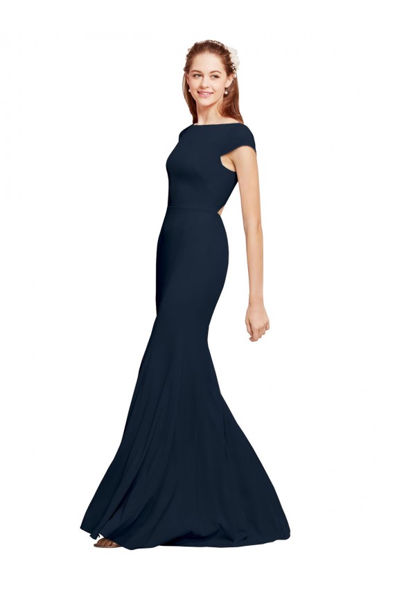 Stretch Crepe Open Back Long Boat Neck A-Line Formal Evening Gown / Prom Dress / Bridesmaid Dress Sudbury