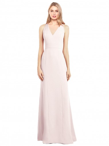 Stretch Crepe Keyhole Back Long V-Neck Pink Trumpet Semi Formal Evening Dress / Prom Dress / Bridesmaid Dress Sudbury