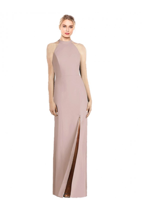 Stretch Crepe Open Back Long Halter Neck Trumpet Semi Formal Evening Dress / Bridesmaid Dress Sudbury