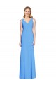 Stretch Crepe Keyhole Back Long V-Neck Peacock Blue Trumpet Semi Formal Evening Dress / Prom Dress / Bridesmaid Dress Sudbury