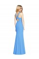 Stretch Crepe Keyhole Back Long V-Neck Peacock Blue Trumpet Semi Formal Evening Dress / Prom Dress / Bridesmaid Dress Sudbury