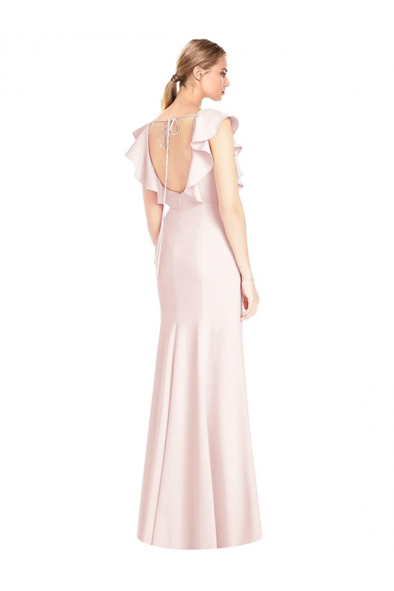 Stretch Crepe Open Back Long Bateau Neck Pink Trumpet Formal Dress / Bridesmaid Dress Sudbury