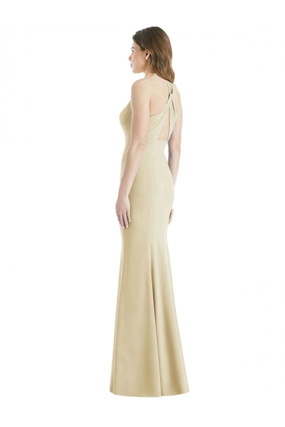 Stretch Crepe Criss Cross Open Back Long Bateau Neck Trumpet Semi Formal Evening Dress / Prom Dress / Bridesmaid Dress Sudbury