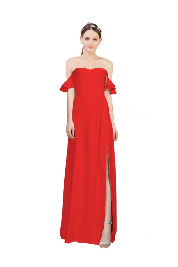 Stretch Crepe Long Off the Shoulder Red A-Line Formal Evening Gown / Prom Dress / Bridesmaid Dress Sudbury