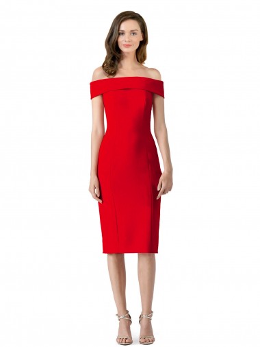 Stretch Crepe Cocktail Length Off the Shoulder Sheath Formal Evening Gown / Prom Dress / Bridesmaid Dress Sudbury