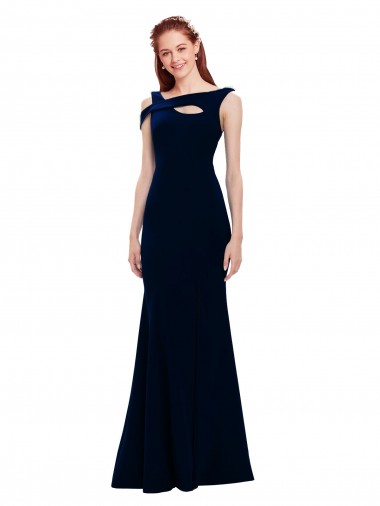 Stretch Crepe Long Off the Shoulder Dark Navy Mermaid Formal Evening Gown / Prom Dress / Bridesmaid Dress Sudbury