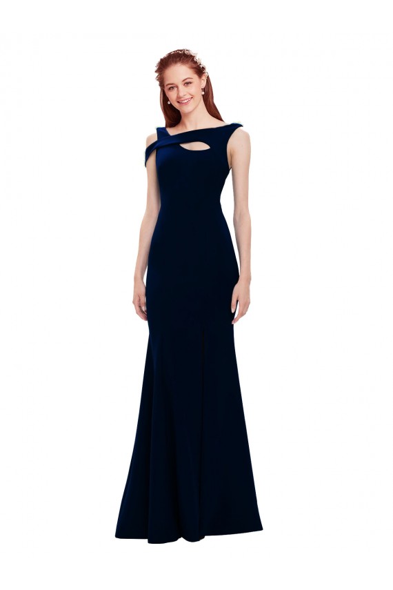 Stretch Crepe Long Off the Shoulder Dark Navy Mermaid Formal Evening Gown / Prom Dress / Bridesmaid Dress Sudbury