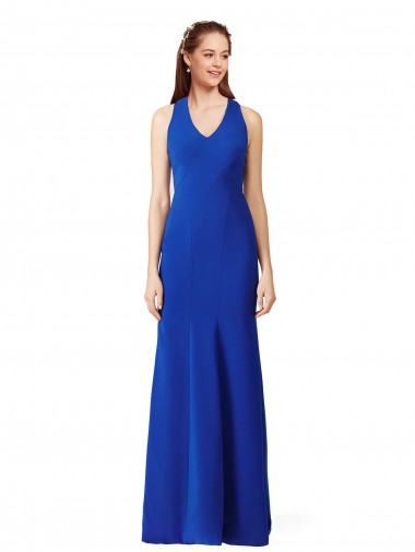 Stretch Crepe Long V-Neck Royal Blue Mermaid Formal Evening Gown / Prom Dress / Bridesmaid Dress Sudbury