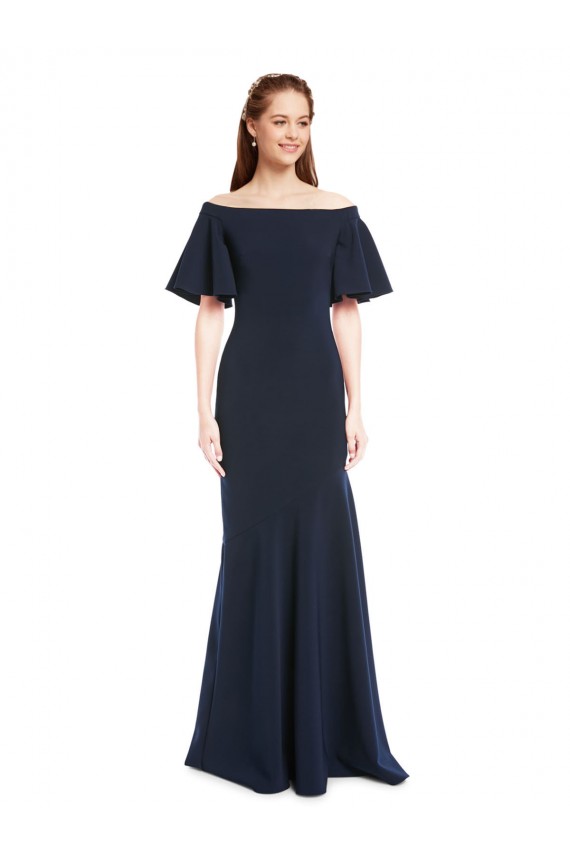 Stretch Crepe Long Off the Shoulder Dark Navy Mermaid Bridesmaid Dress / Formal Dress Sudbury